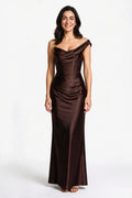 SOLTERI Noor - Corseted Cowl-Neck Satin Gown - Brown