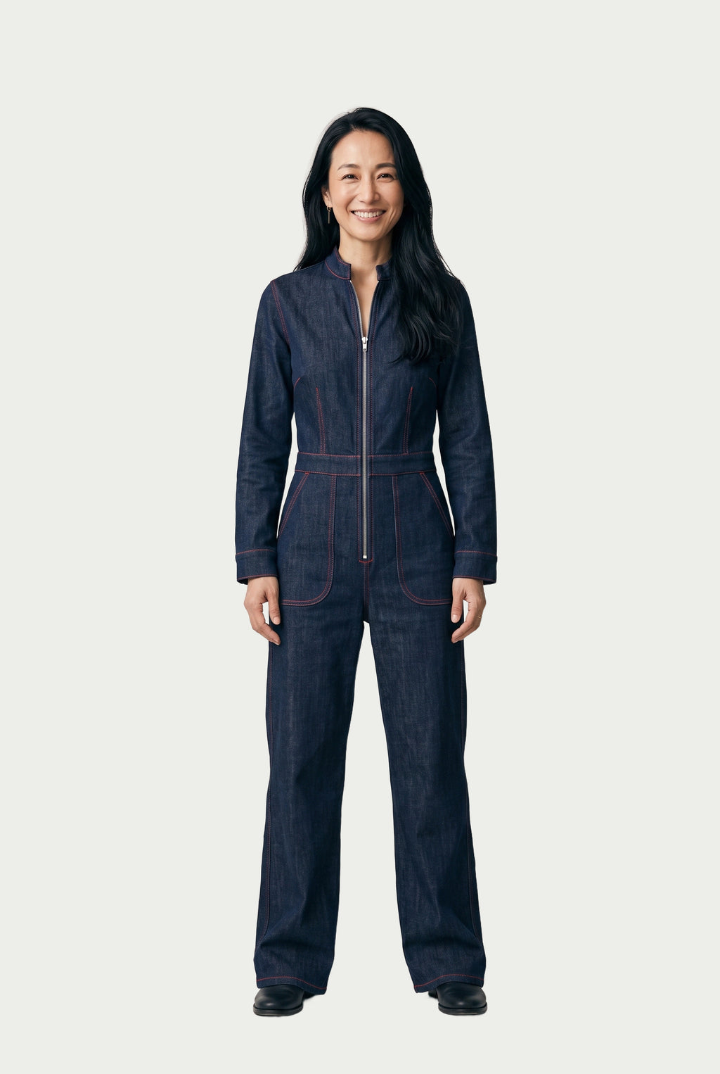 SOLTERI Greer - Topstitched Denim Wide-Leg Jumpsuit