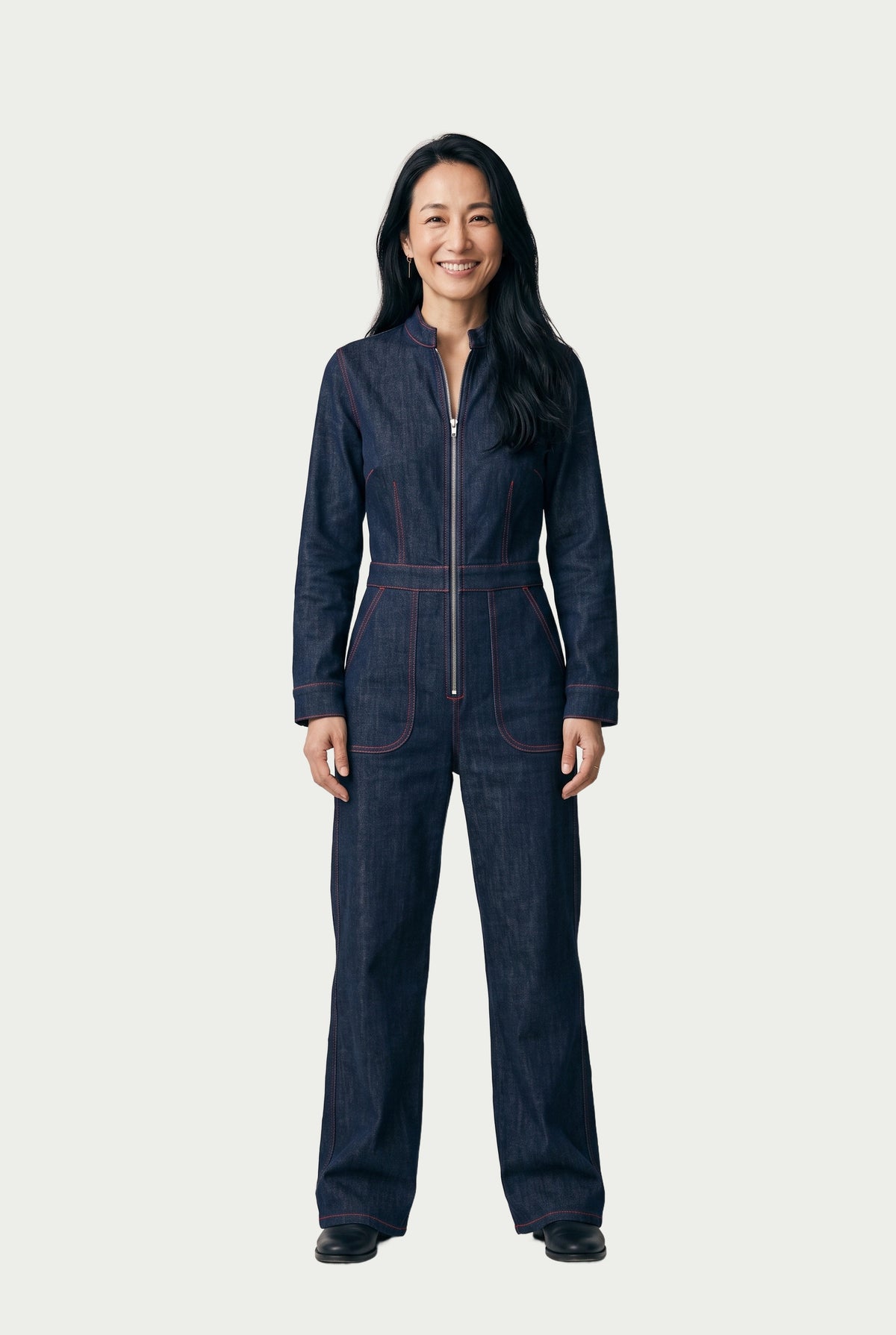 SOLTERI Greer - Topstitched Denim Wide-Leg Jumpsuit