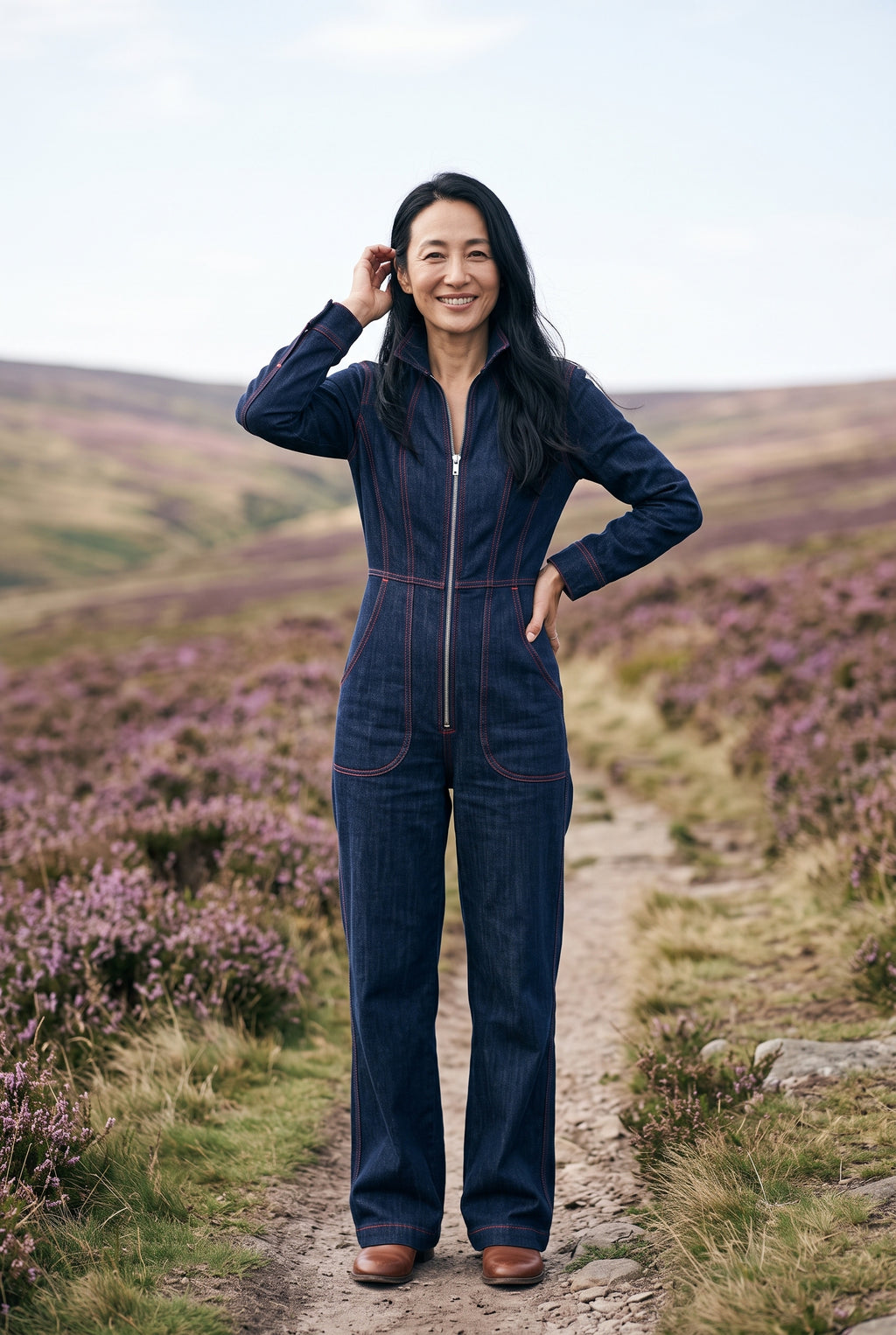 SOLTERI Greer - Topstitched Denim Wide-Leg Jumpsuit