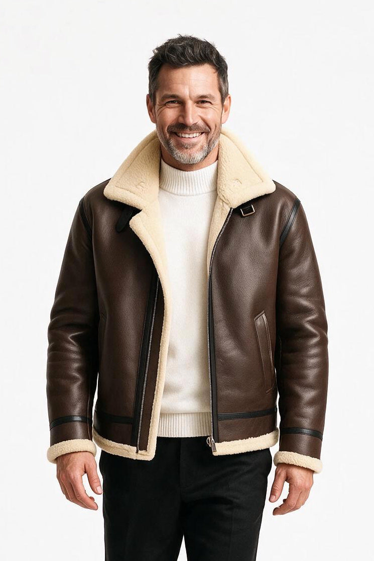 SOLTERI Ravenscar - Shearling Leather Flight Jacket - Brown