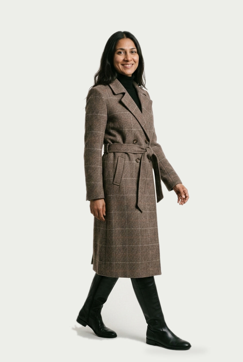 SOLTERI Cordelia - Belted Herringbone Check Coat