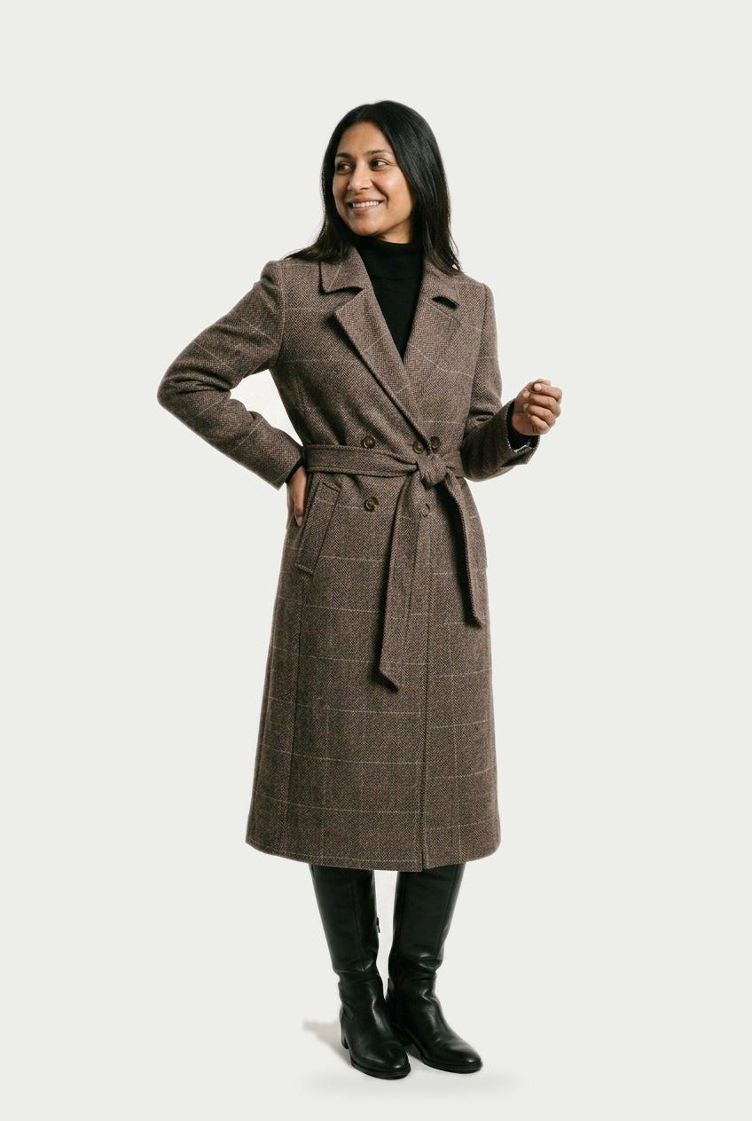 SOLTERI Cordelia - Belted Herringbone Check Coat
