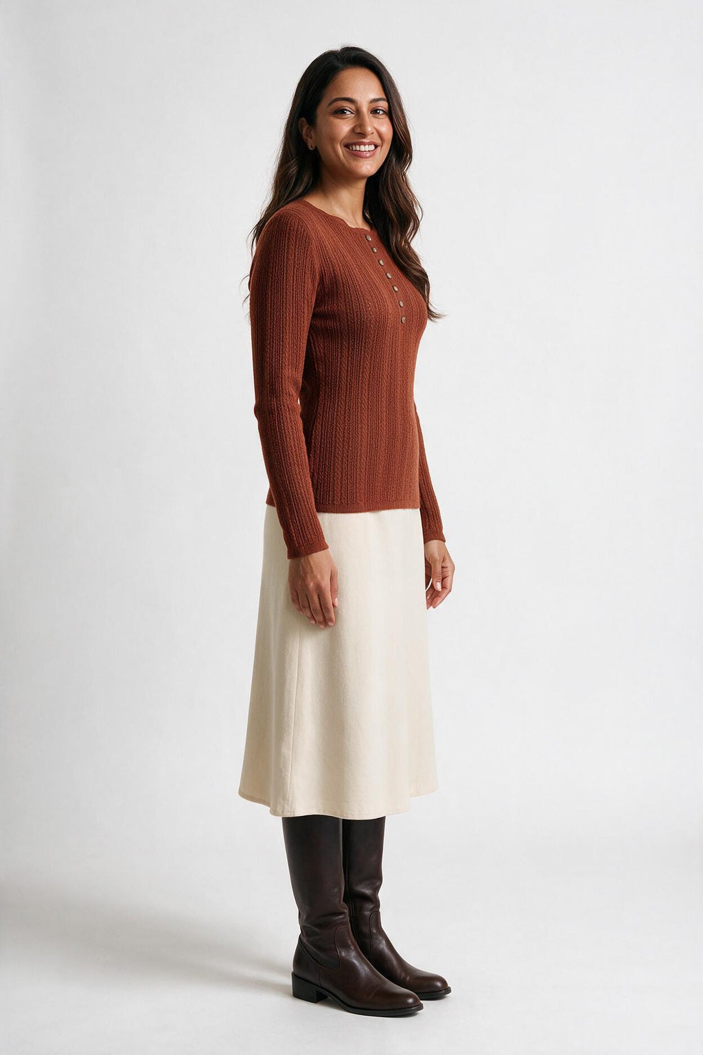SOLTERI Women's Brown Round Neck Slim Sweater