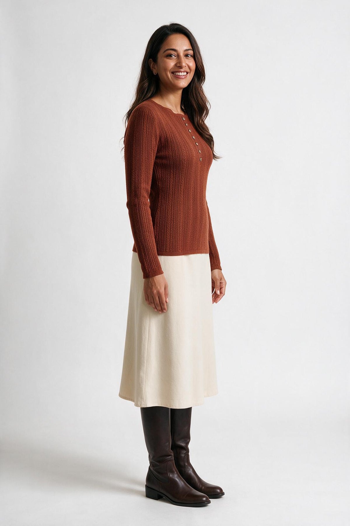 SOLTERI Women's Brown Round Neck Slim Sweater