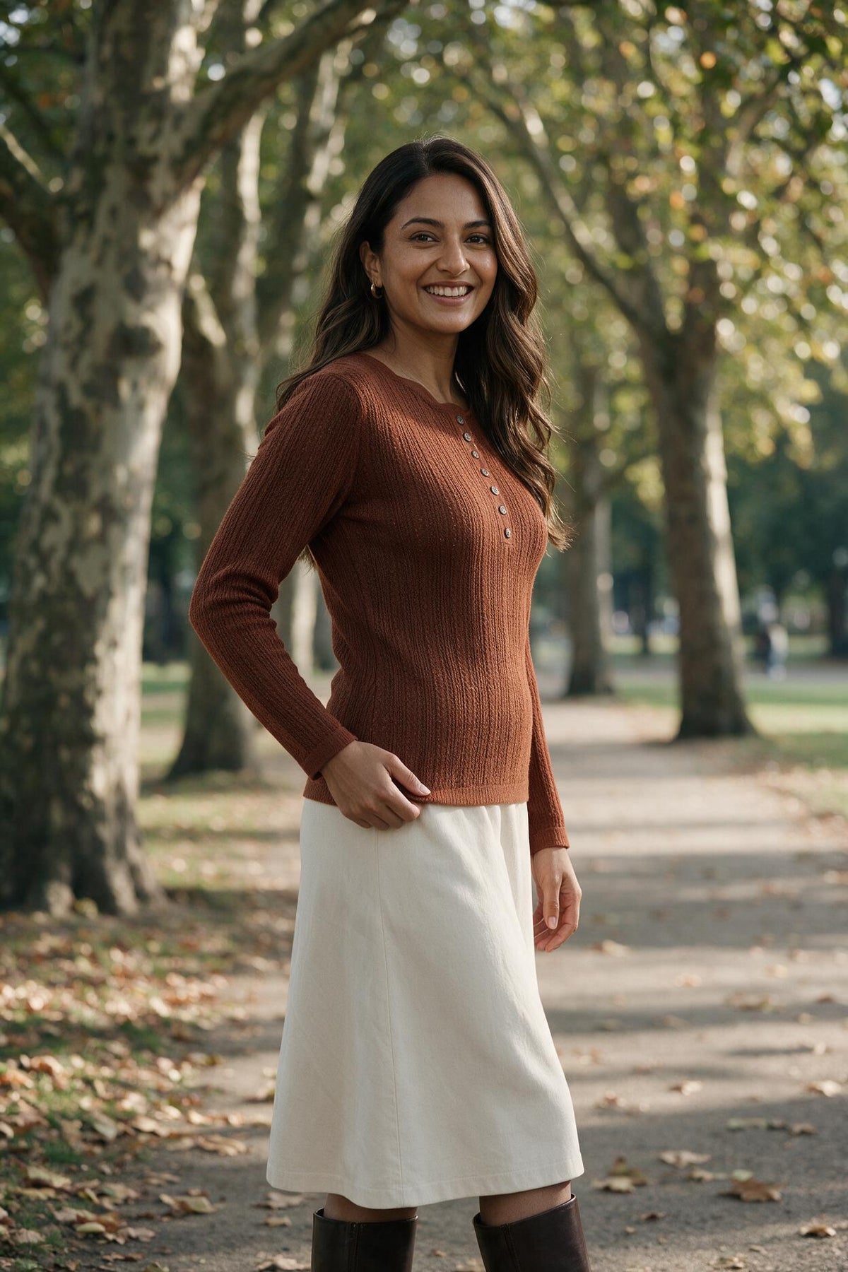 SOLTERI Women's Brown Round Neck Slim Sweater