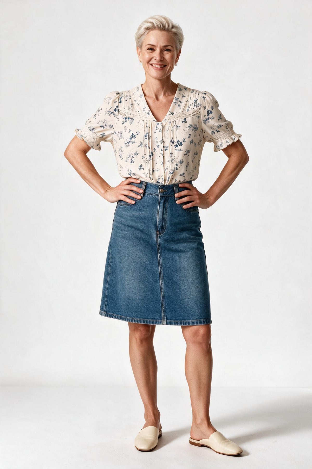 SOLTERI Eloise - Lace-Panel Floral Blouse - White