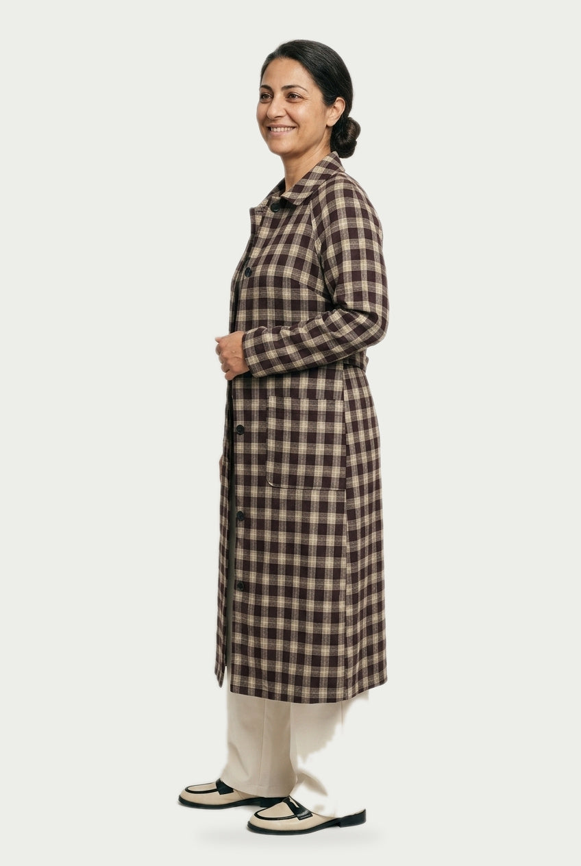SOLTERI Mathilde - Checked Longline Duster Coat