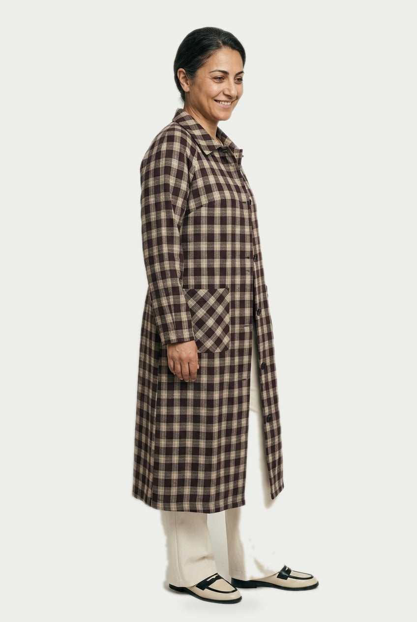 SOLTERI Mathilde - Checked Longline Duster Coat