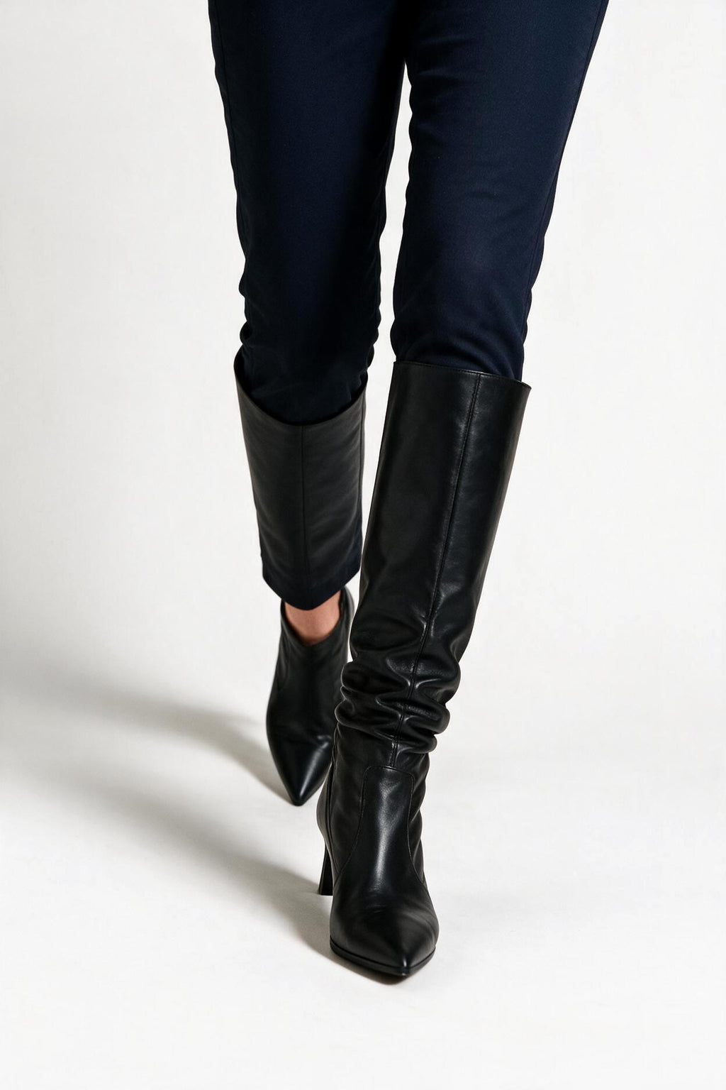 SOLTERI Romy - Ruched Mid-Calf Heeled Boot