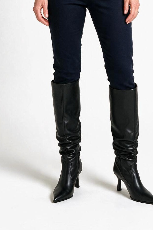 SOLTERI Romy - Ruched Mid-Calf Heeled Boot