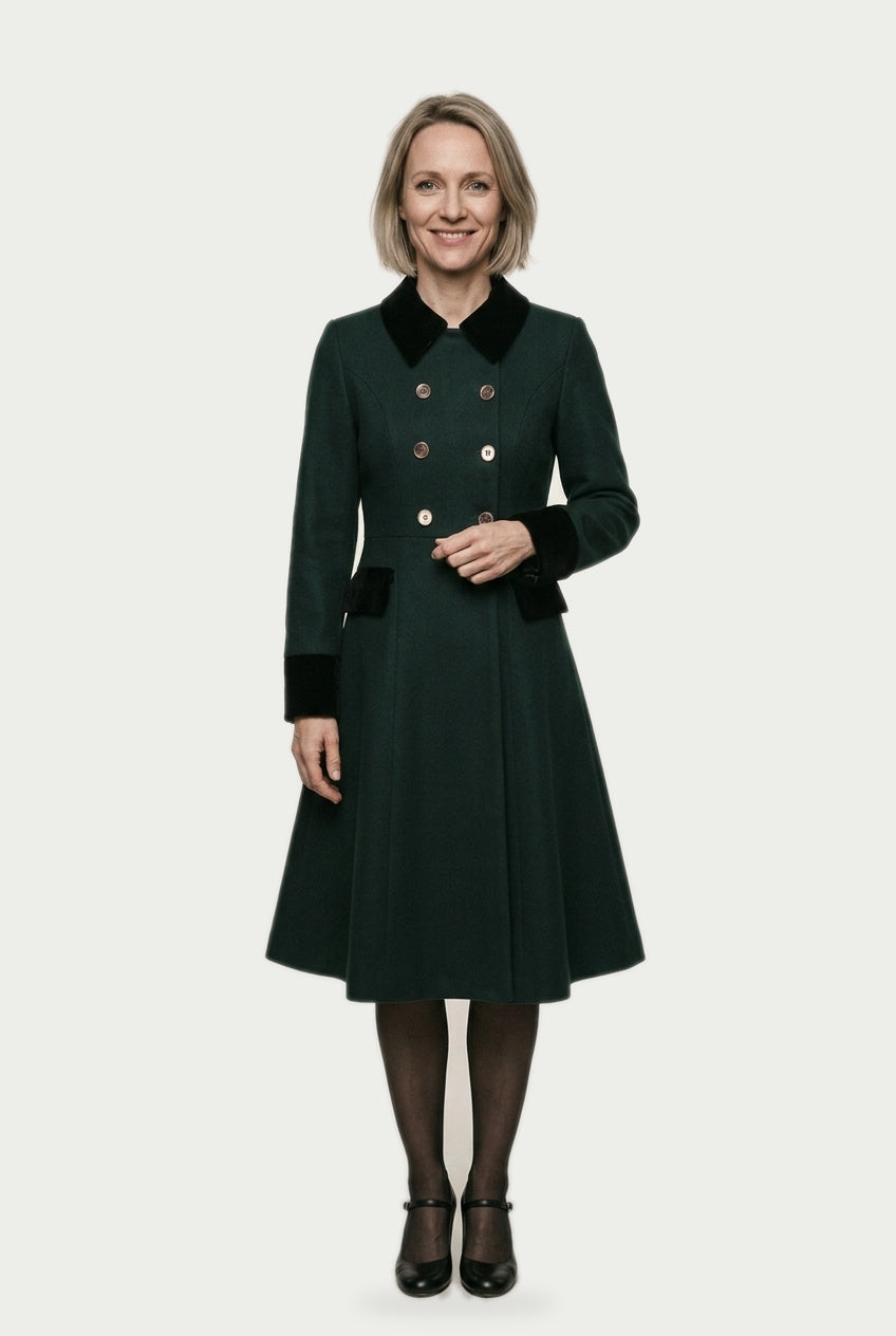 SOLTERI Verity - Velvet-Trim Fit-And-Flare Swing Coat