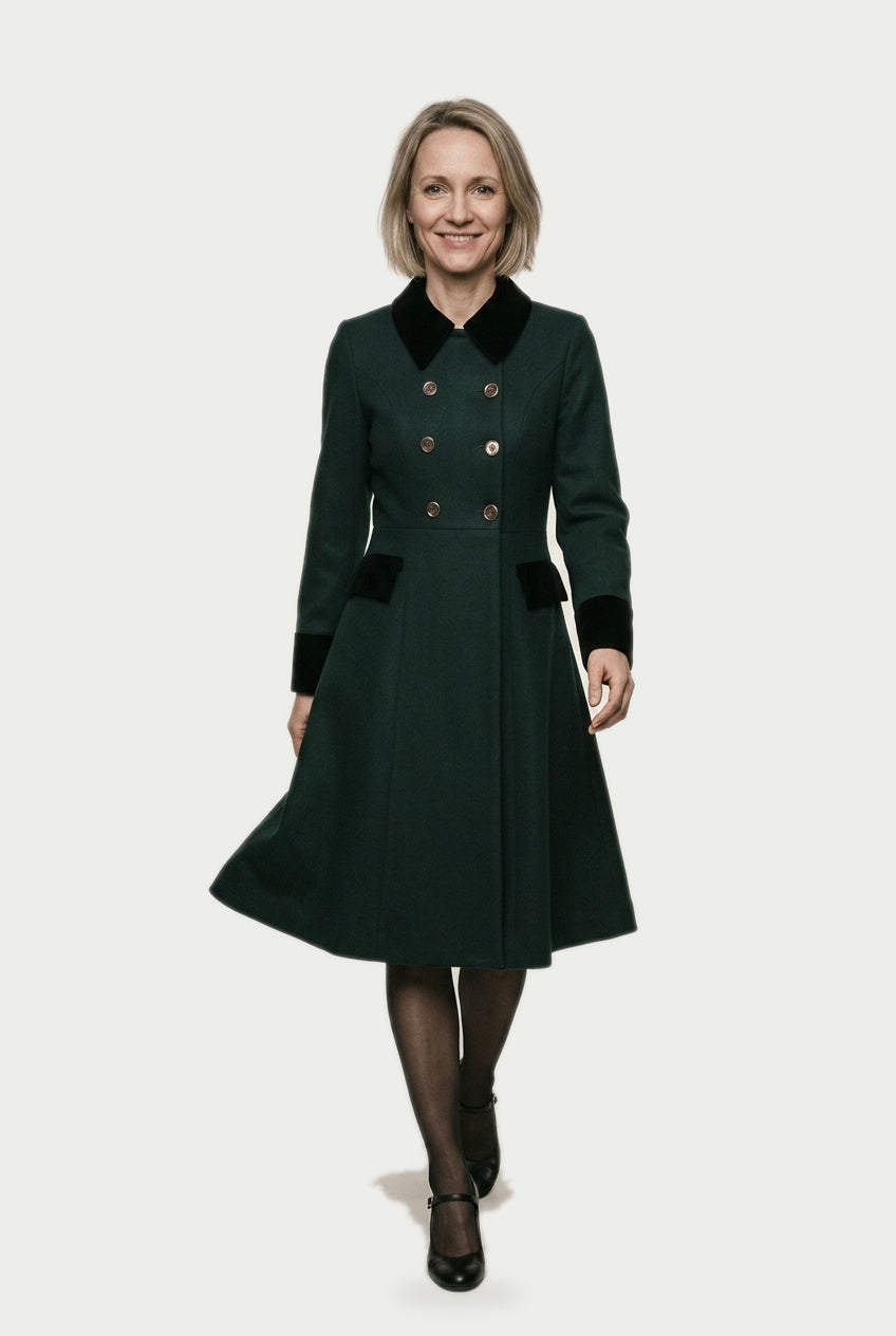 SOLTERI Verity - Velvet-Trim Fit-And-Flare Swing Coat