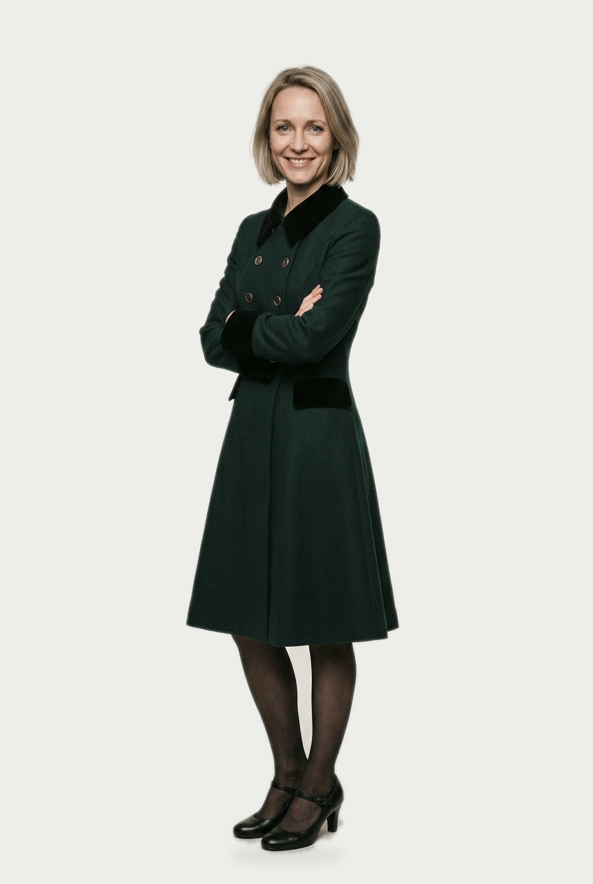 SOLTERI Verity - Velvet-Trim Fit-And-Flare Swing Coat