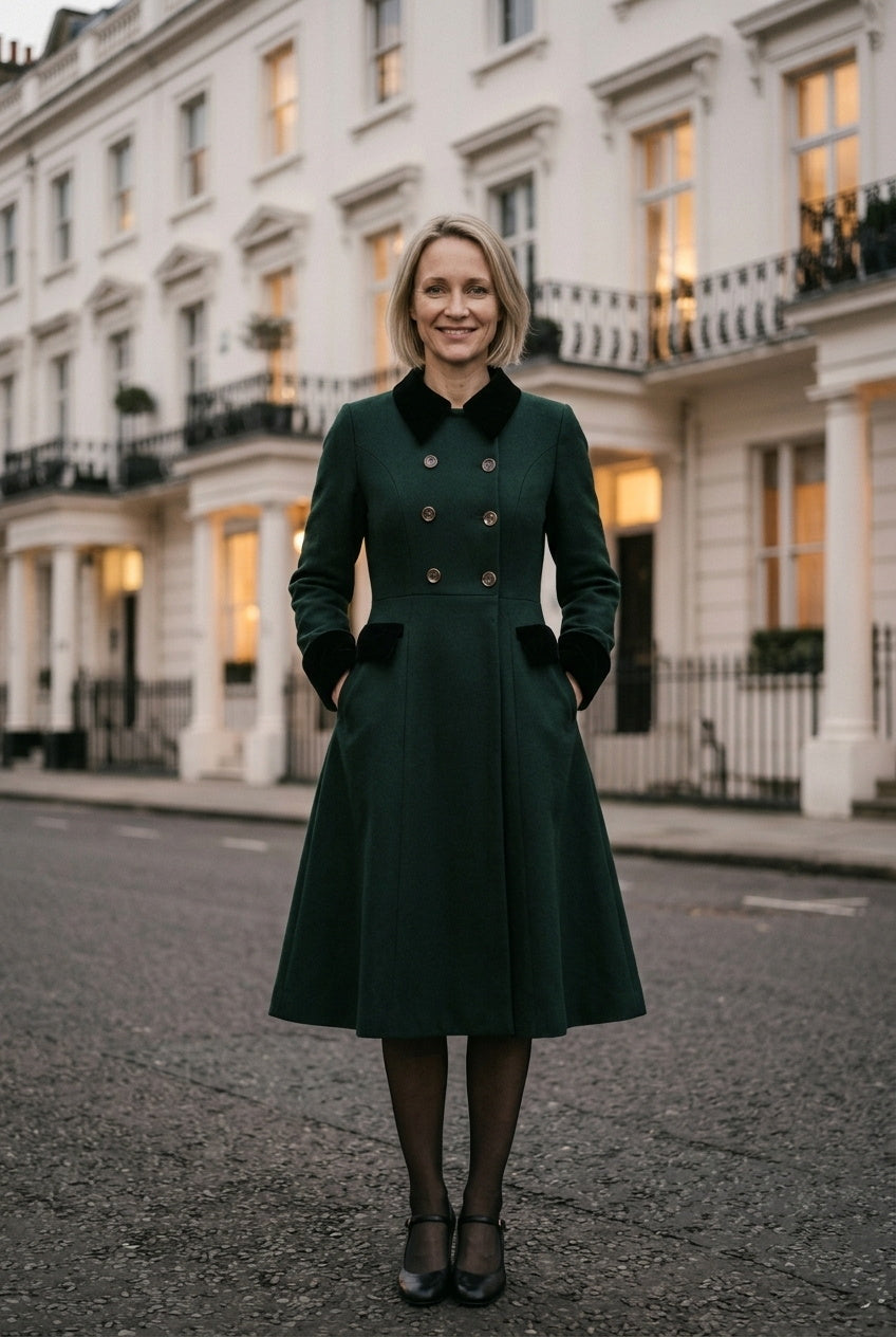 SOLTERI Verity - Velvet-Trim Fit-And-Flare Swing Coat