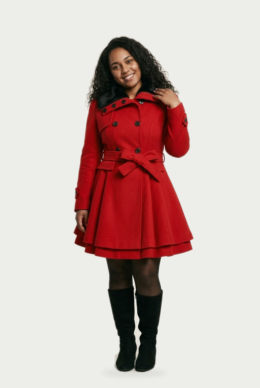SOLTERI Giselle - Faux-Fur Collar Belted Swing Coat