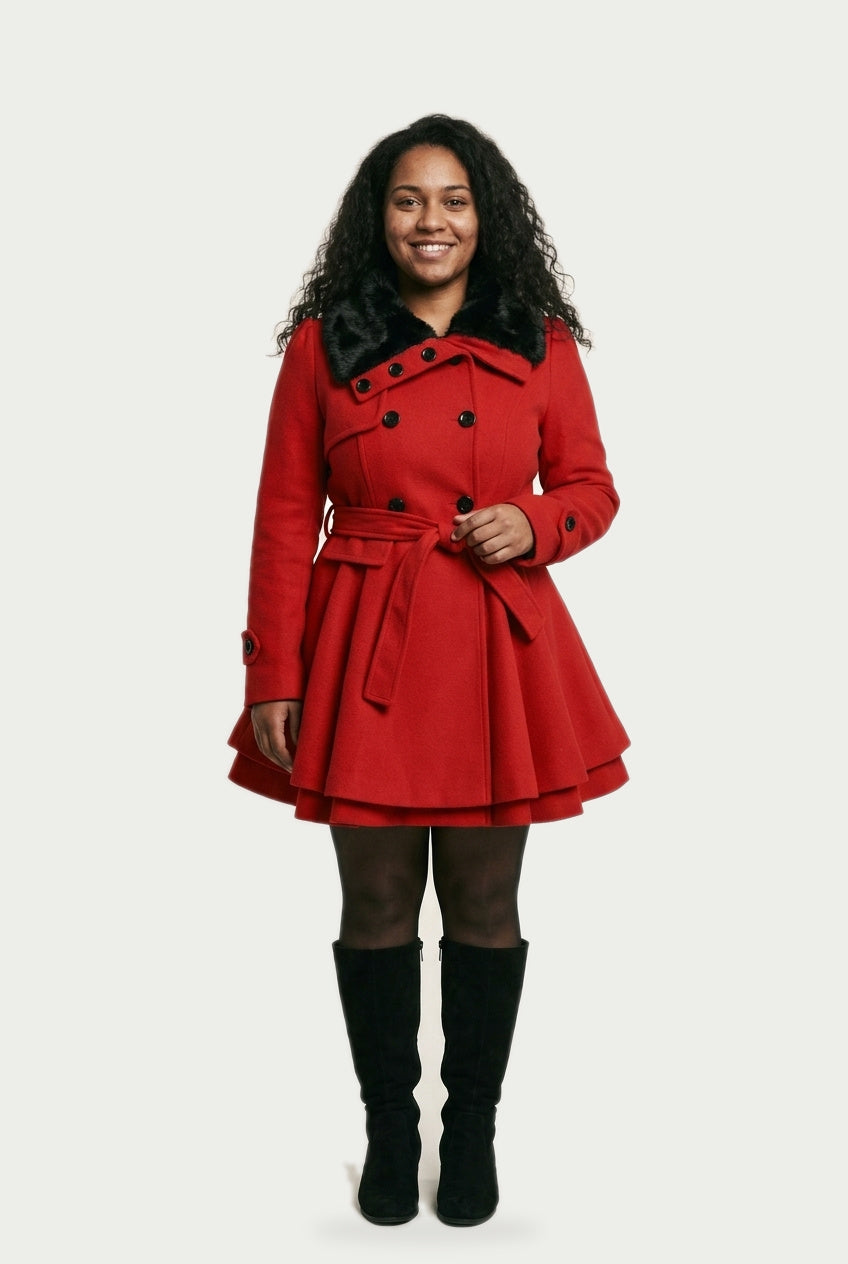 SOLTERI Giselle - Faux-Fur Collar Belted Swing Coat