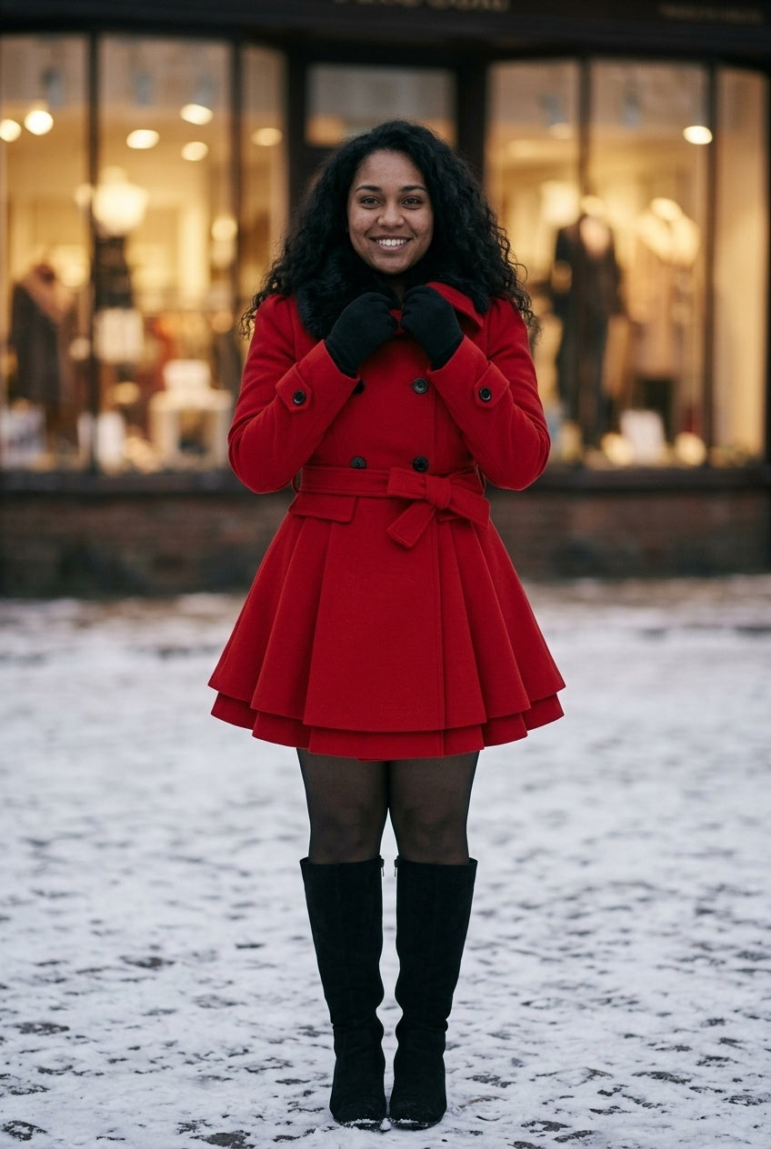 SOLTERI Giselle - Faux-Fur Collar Belted Swing Coat