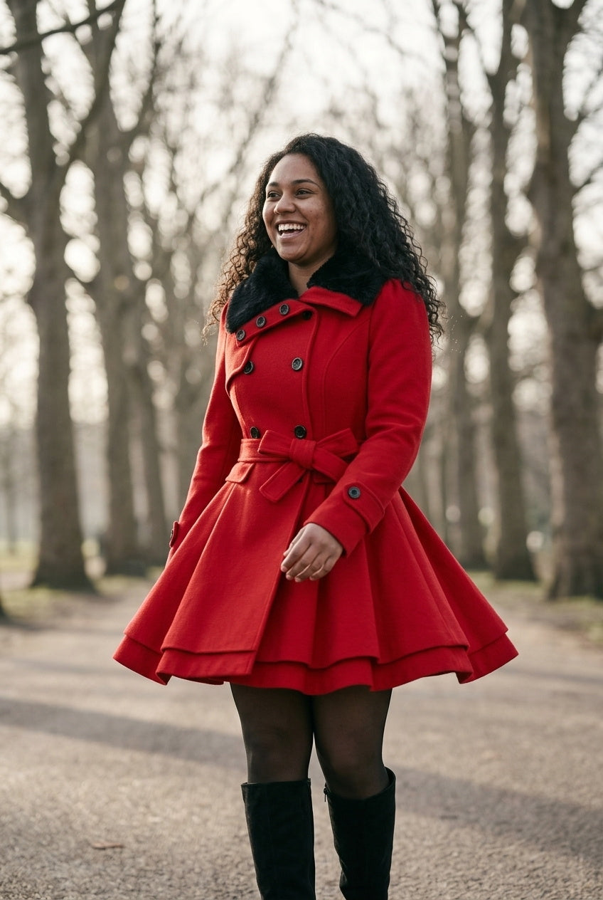 SOLTERI Giselle - Faux-Fur Collar Belted Swing Coat