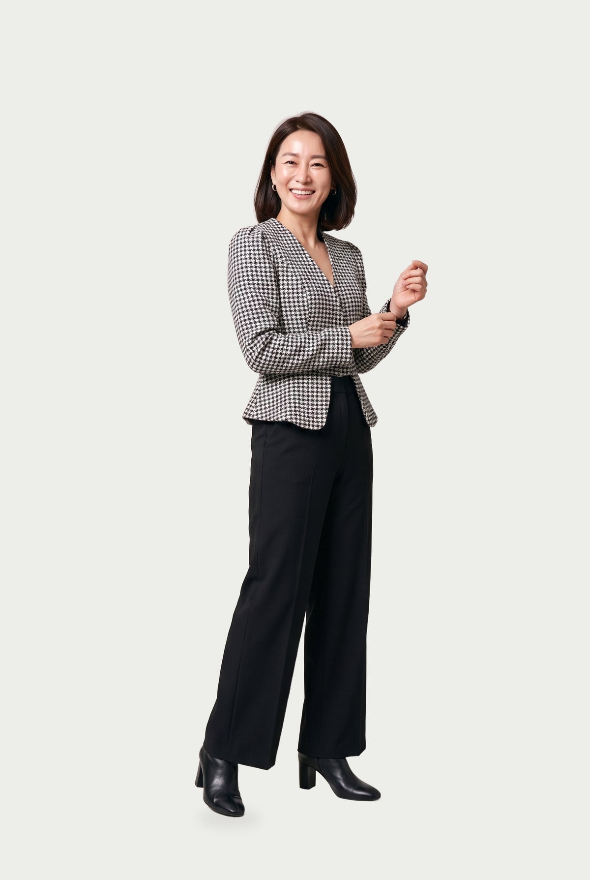 SOLTERI Coralie - Cropped Houndstooth Peplum Jacket