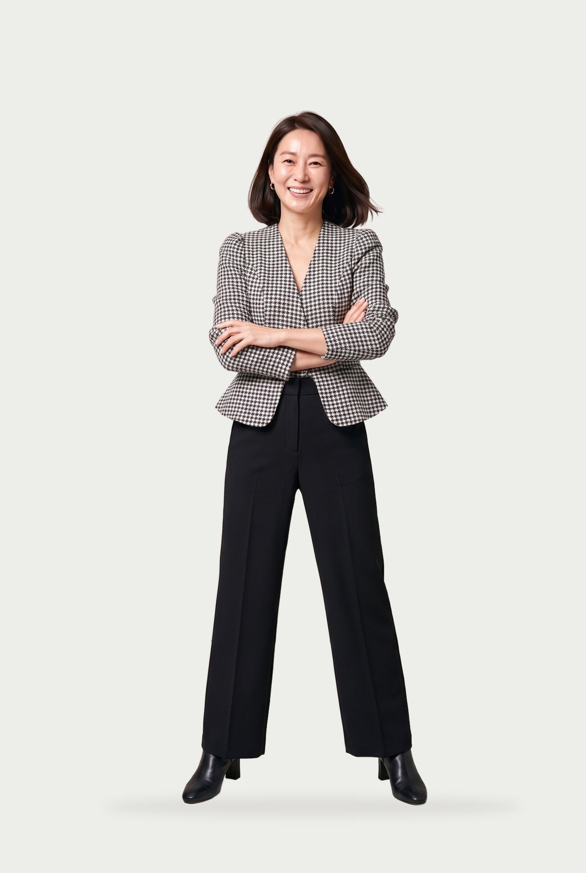 SOLTERI Coralie - Cropped Houndstooth Peplum Jacket
