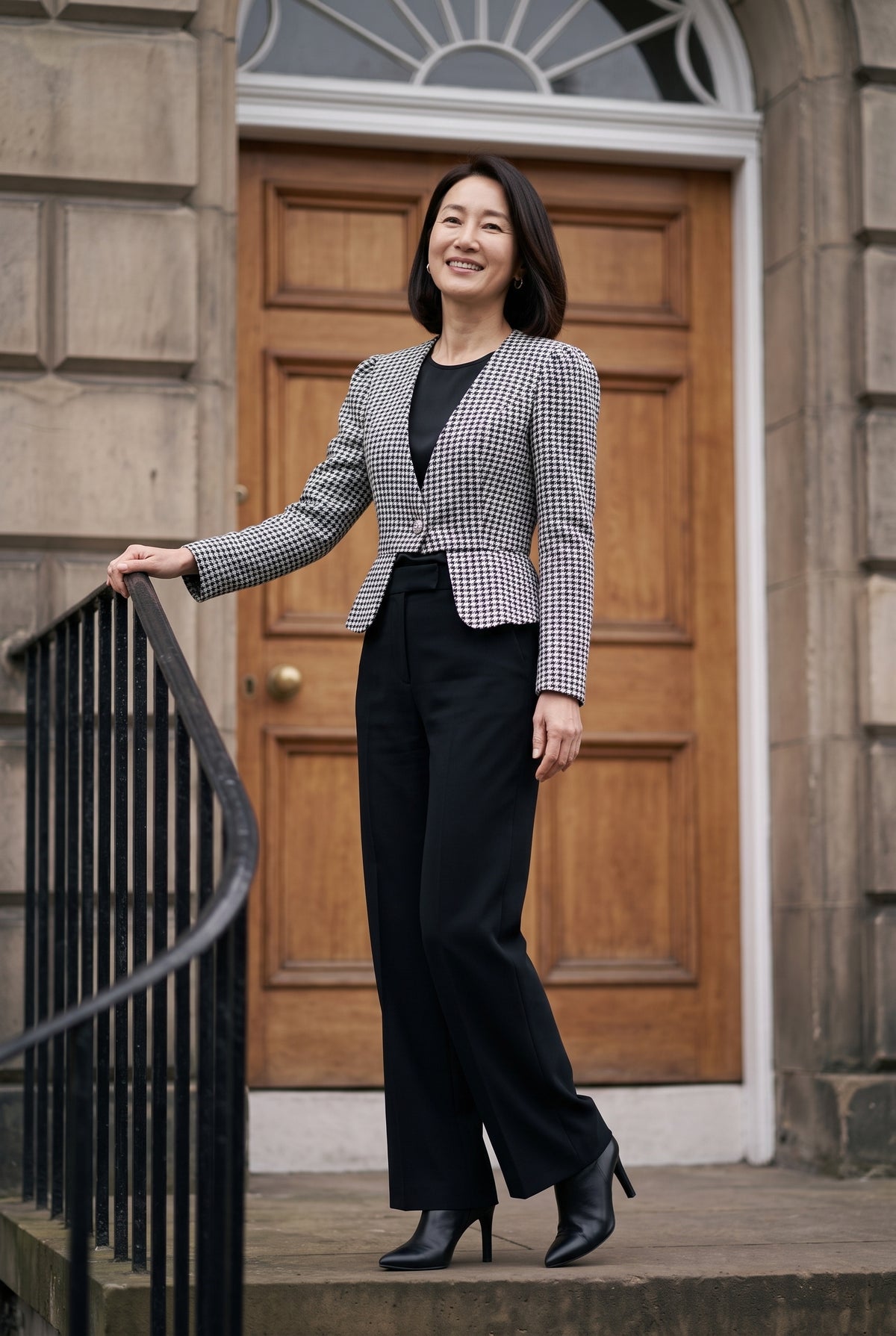 SOLTERI Coralie - Cropped Houndstooth Peplum Jacket