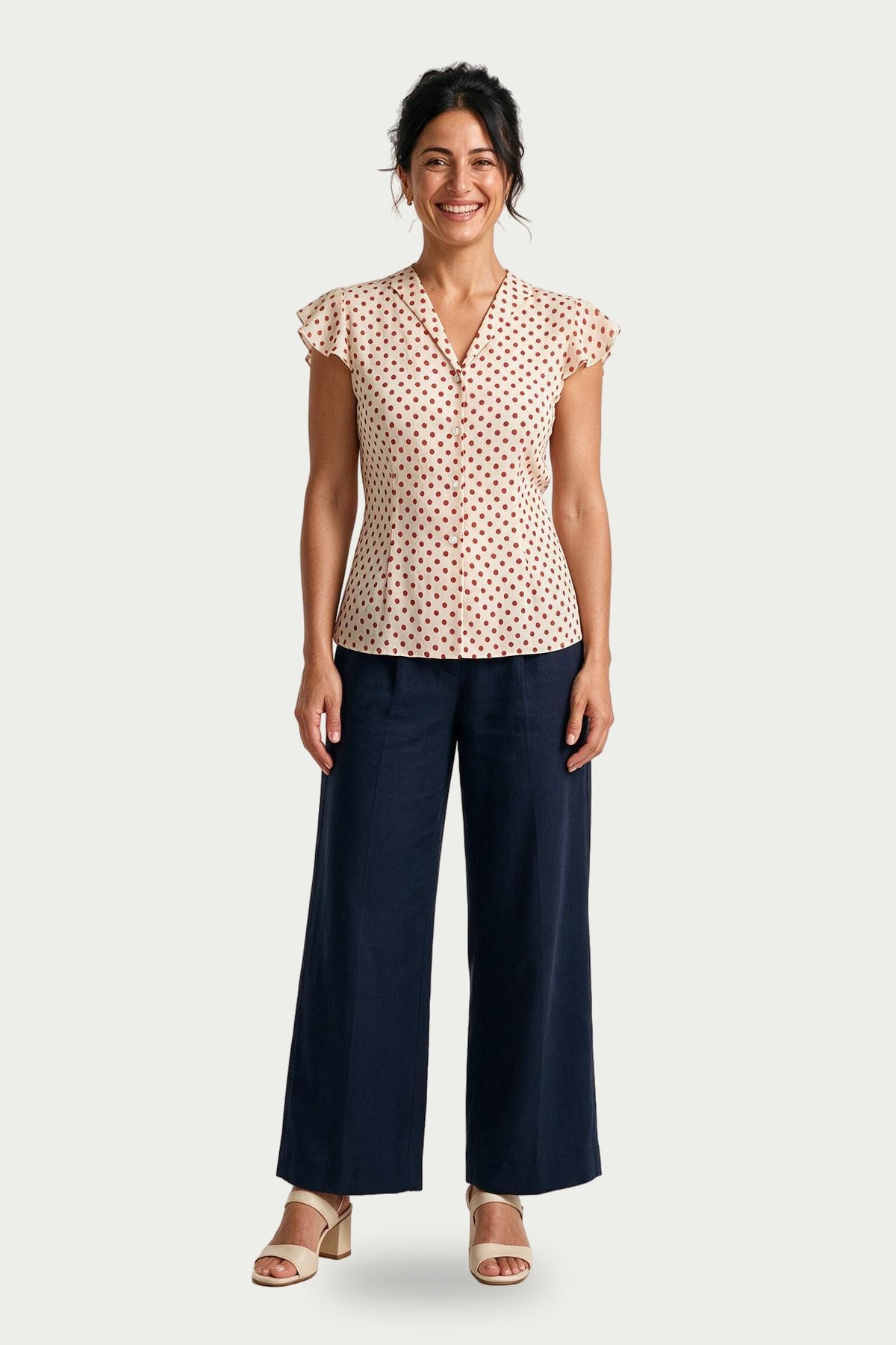 SOLTERI Cecily - Polka Dot Flutter-Sleeve Blouse