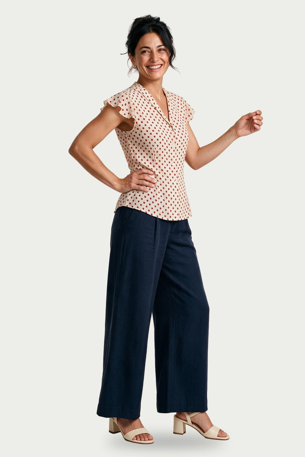 SOLTERI Cecily - Polka Dot Flutter-Sleeve Blouse