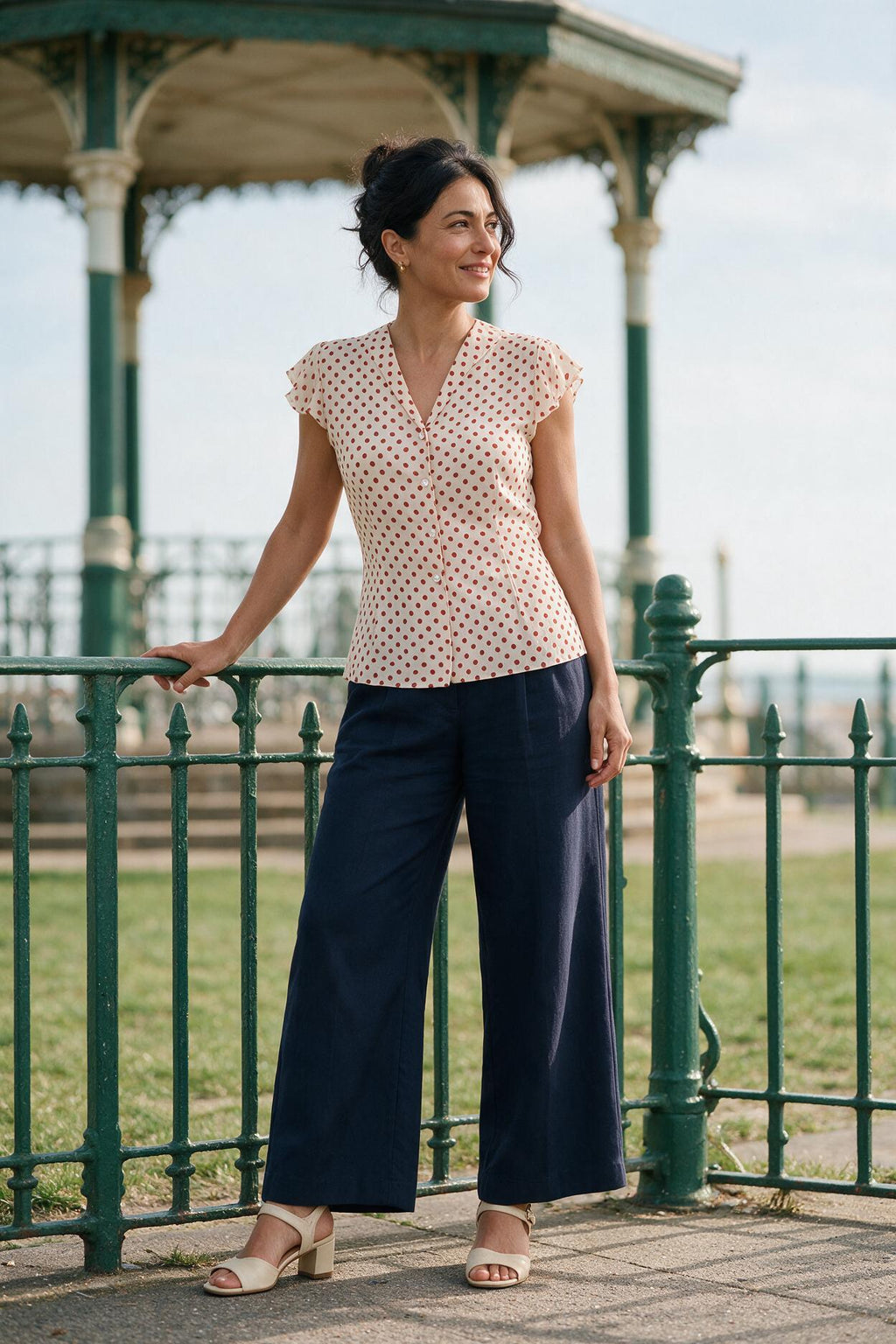 SOLTERI Cecily - Polka Dot Flutter-Sleeve Blouse