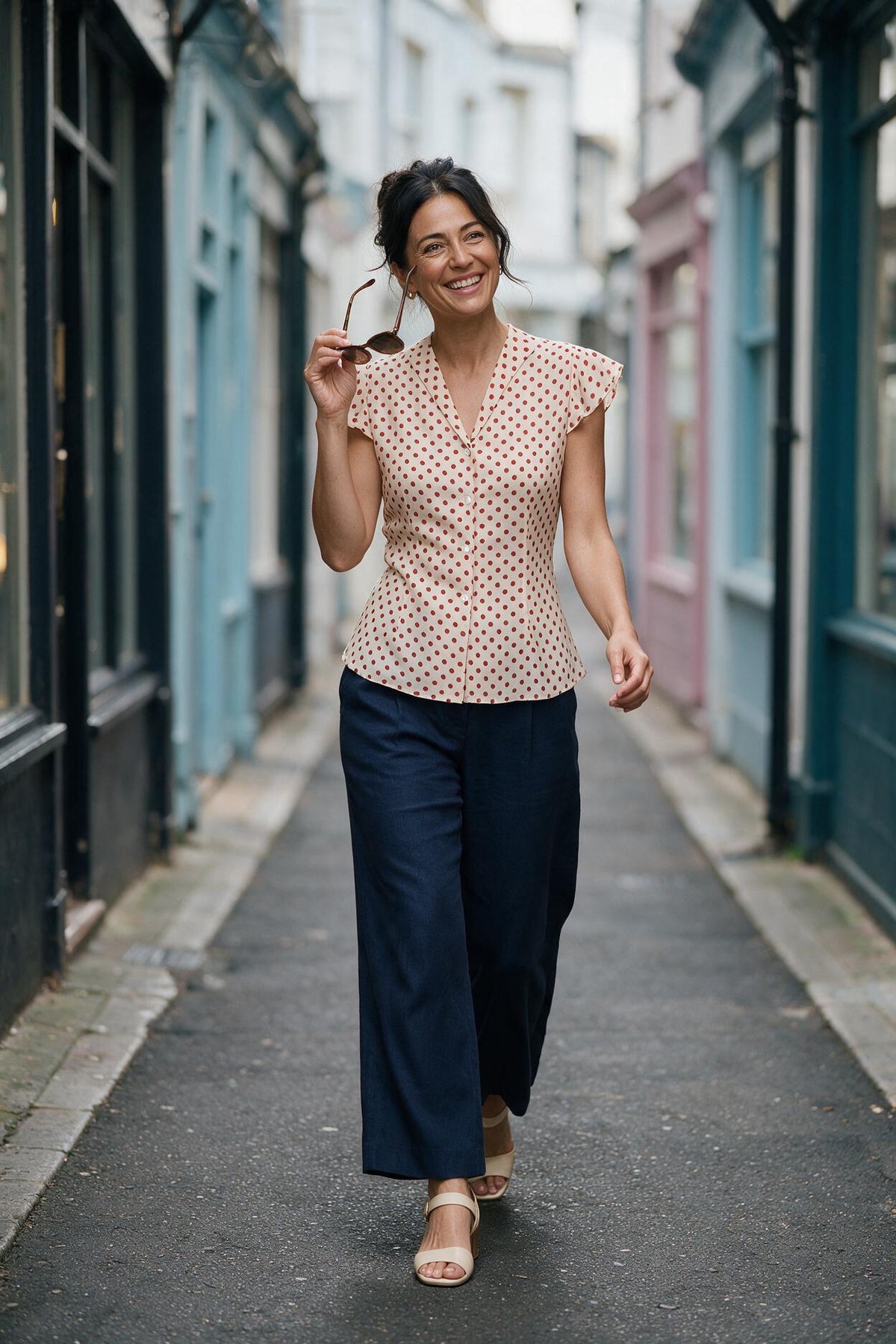 SOLTERI Cecily - Polka Dot Flutter-Sleeve Blouse