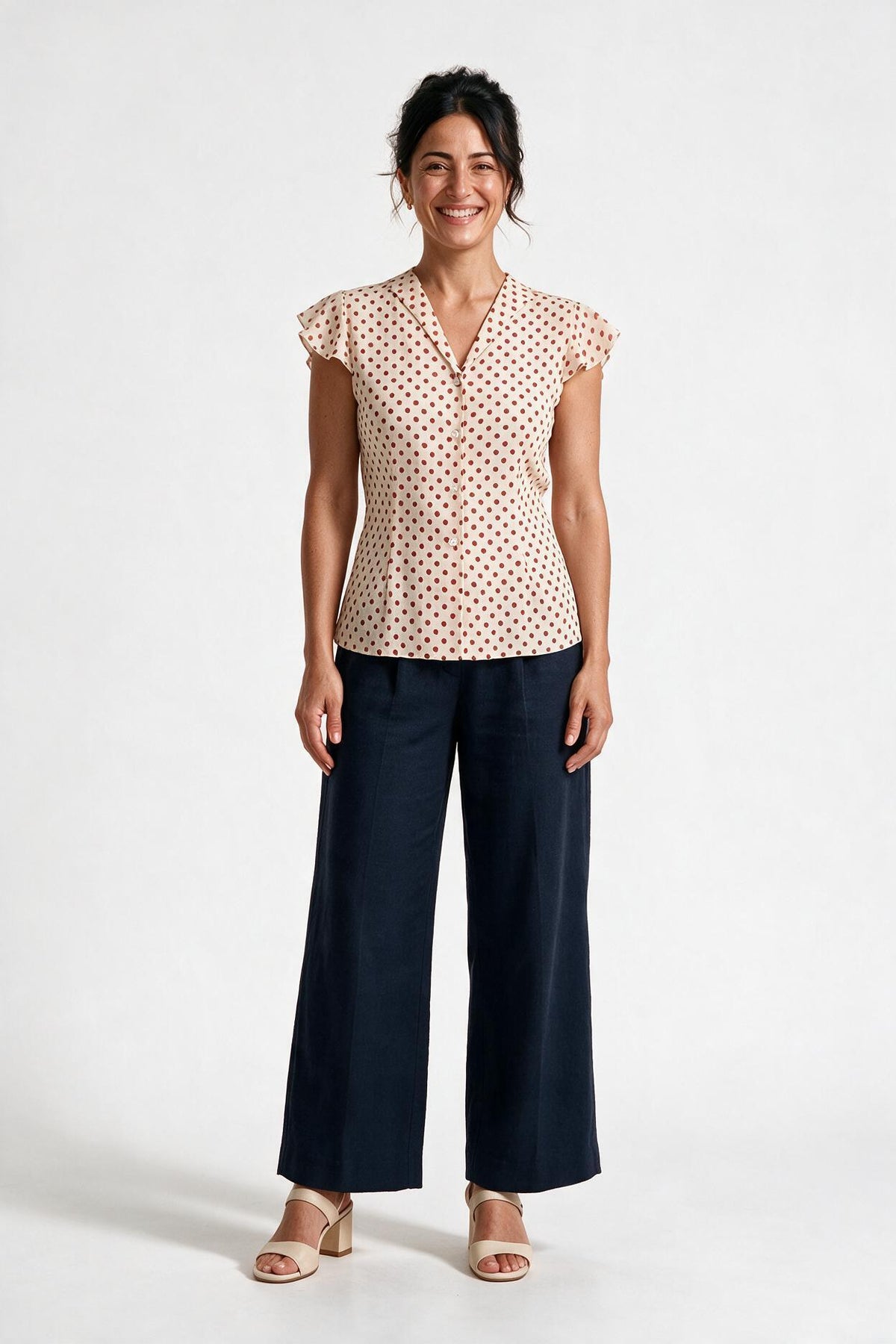 SOLTERI Cecily - Polka Dot Flutter-Sleeve Blouse - Red