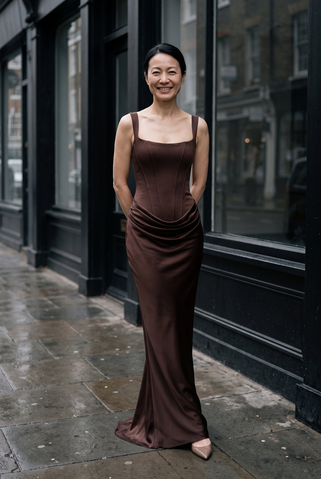 SOLTERI Sienna - Satin Corset Maxi Dress