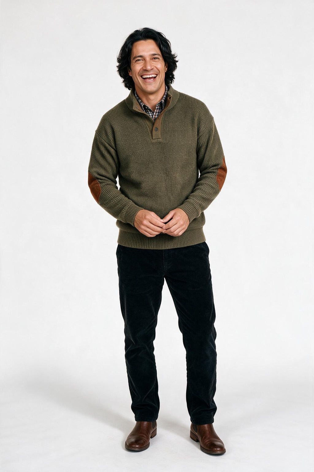 SOLTERI Tomas | Men's Elbow Patch Button Neck Pullover Sweater