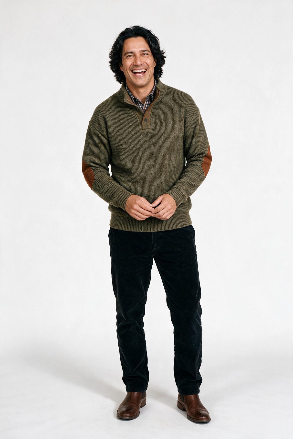 SOLTERI Tomas | Men's Elbow Patch Button Neck Pullover Sweater
