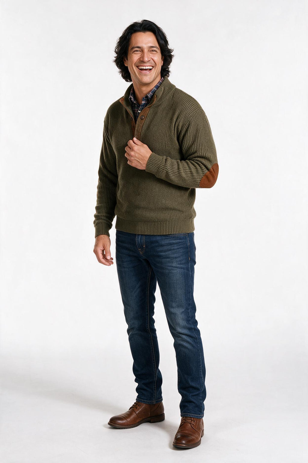 SOLTERI Tomas | Men's Elbow Patch Button Neck Pullover Sweater
