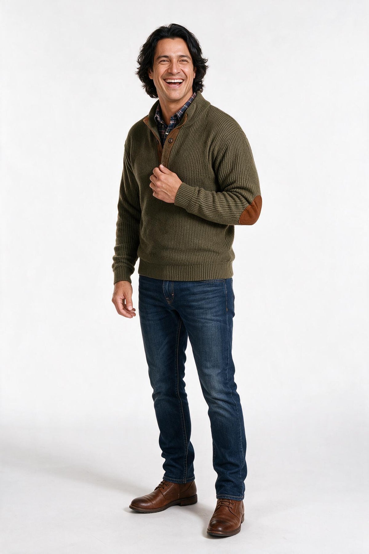 SOLTERI Tomas | Men's Elbow Patch Button Neck Pullover Sweater