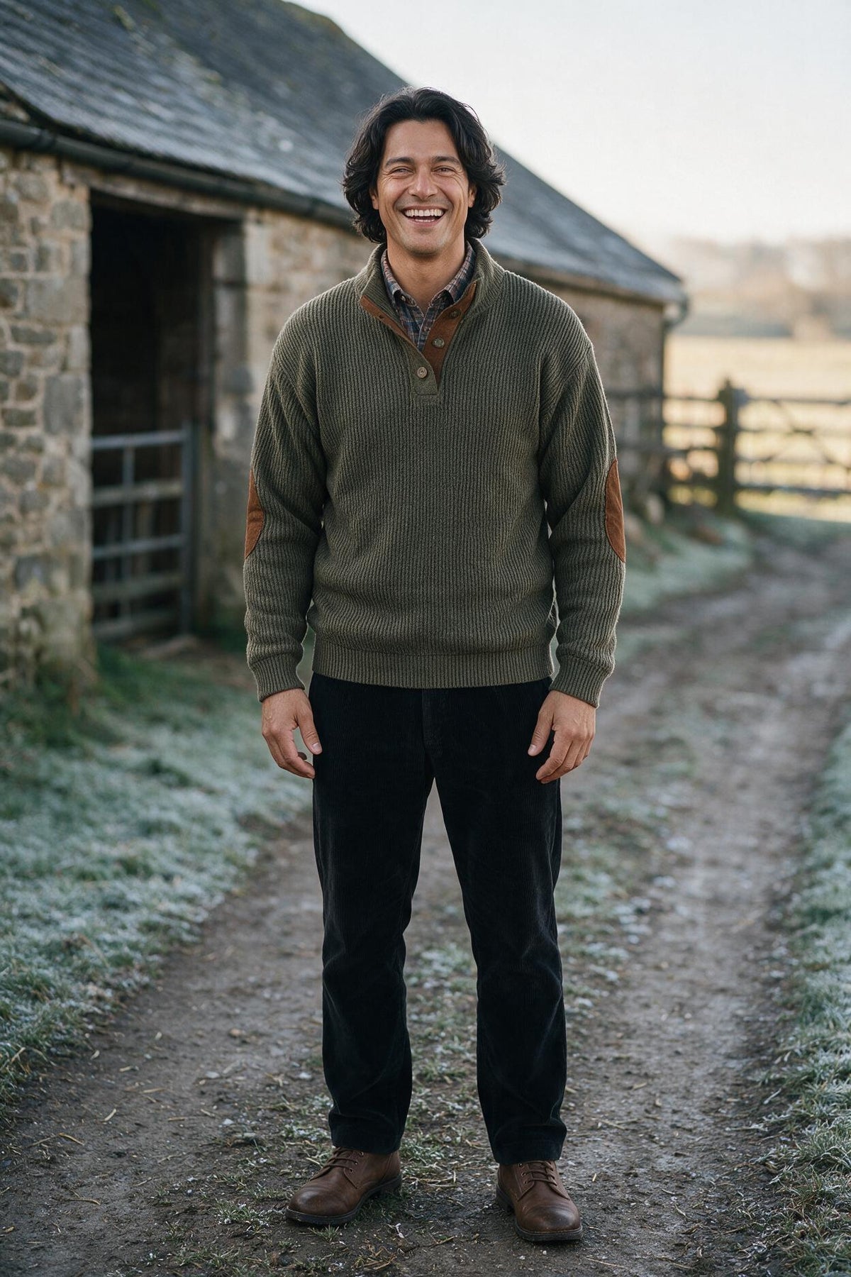 SOLTERI Tomas | Men's Elbow Patch Button Neck Pullover Sweater