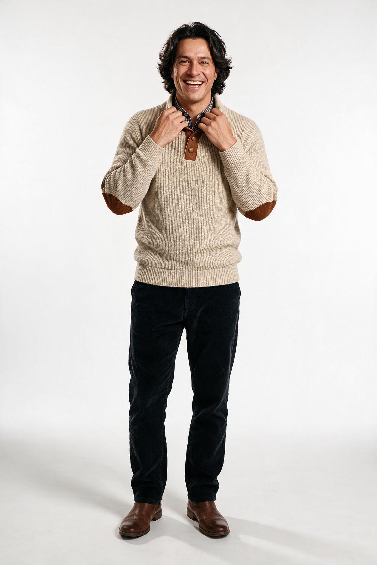 SOLTERI Tomas | Men's Elbow Patch Button Neck Pullover Sweater