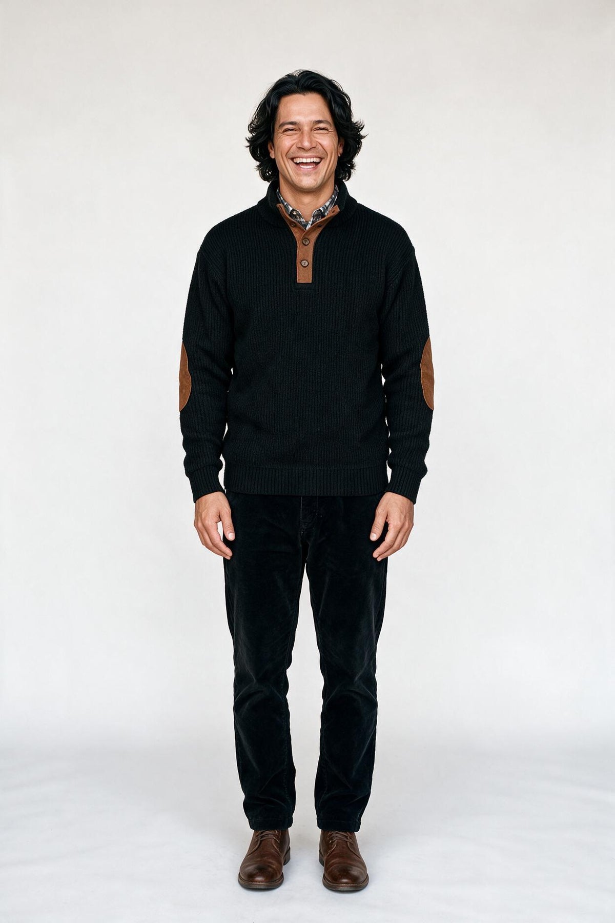 SOLTERI Tomas | Men's Elbow Patch Button Neck Pullover Sweater