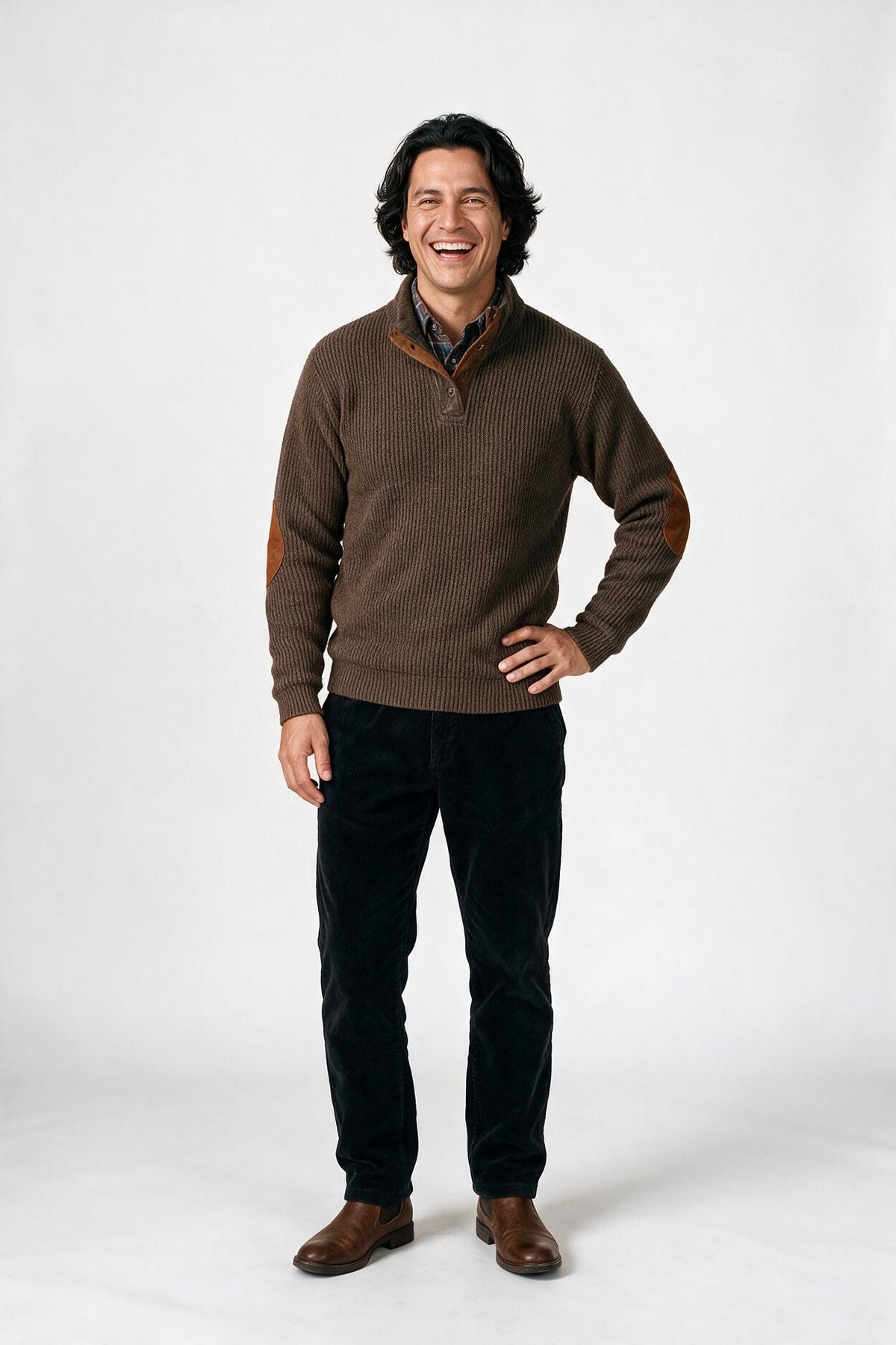 SOLTERI Tomas | Men's Elbow Patch Button Neck Pullover Sweater