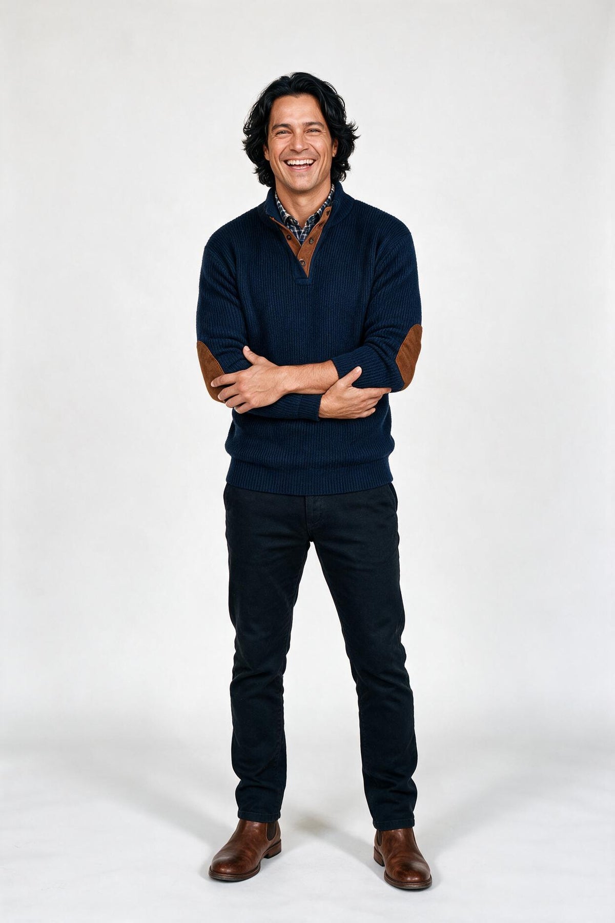 SOLTERI Tomas | Men's Elbow Patch Button Neck Pullover Sweater