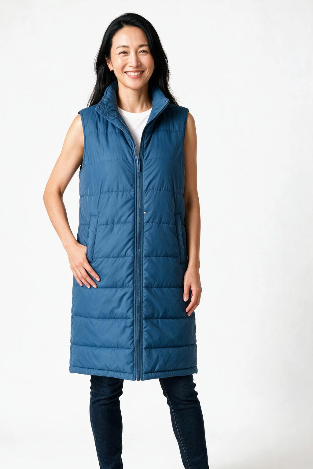 SOLTERI Sylvaine - Longline Padded Gilet - Blue