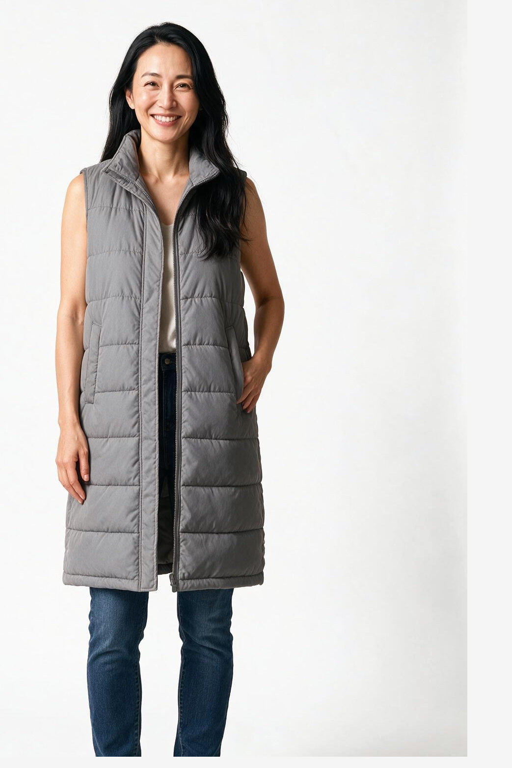SOLTERI Sylvaine - Longline Padded Gilet - Grey