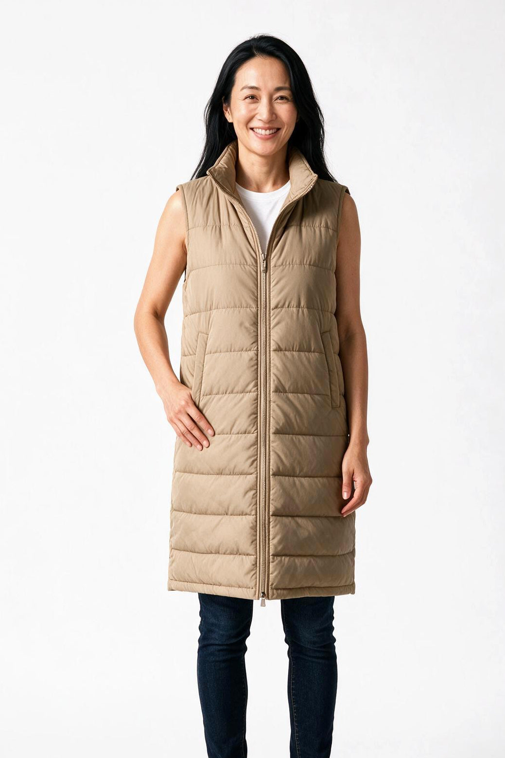SOLTERI Sylvaine - Longline Padded Gilet - Khaki