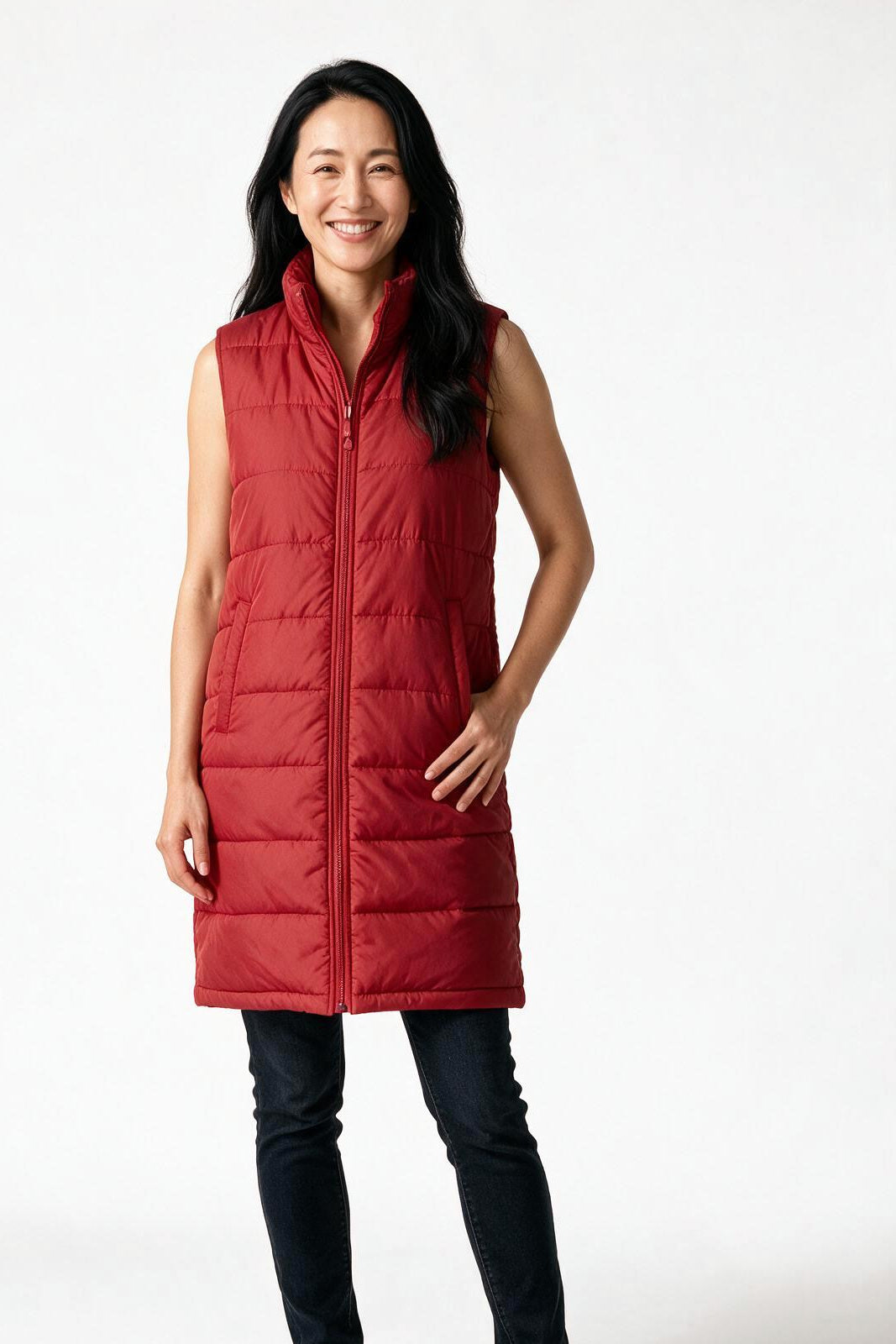 SOLTERI Sylvaine - Longline Padded Gilet - Red