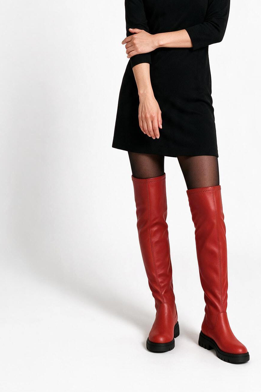 SOLTERI Theodora - Over-The-Knee Chunky-Sole Boot - Red