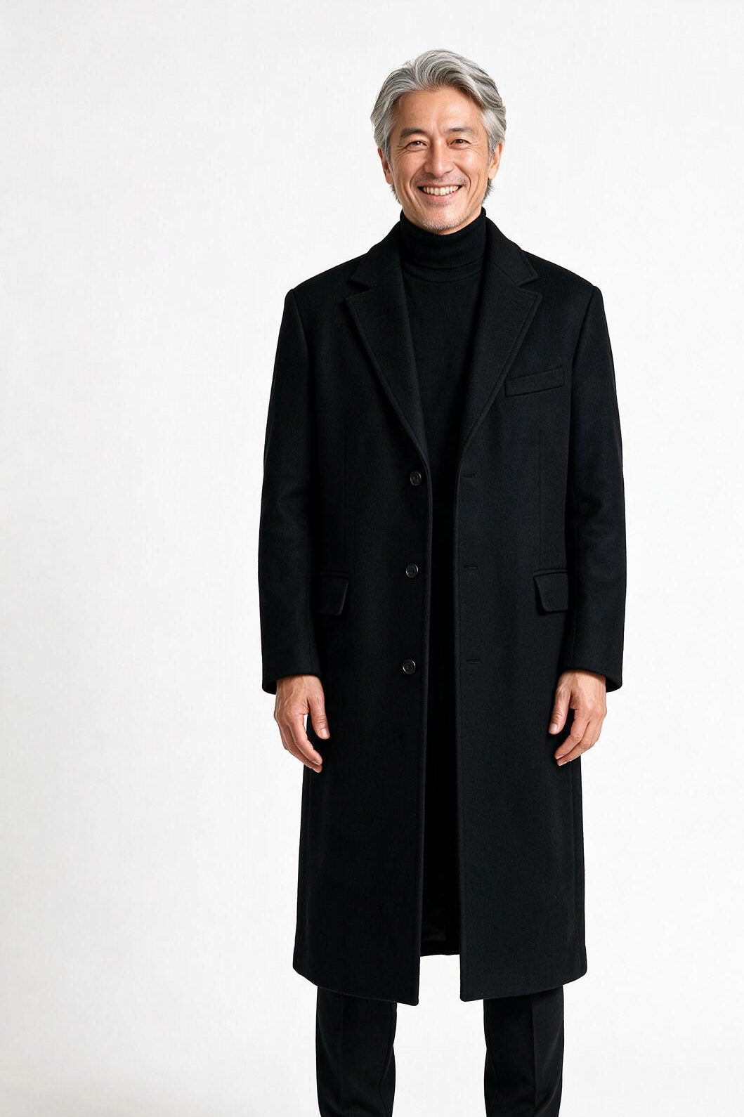 SOLTERI Thurlow - Long Notch-Lapel Overcoat - Black