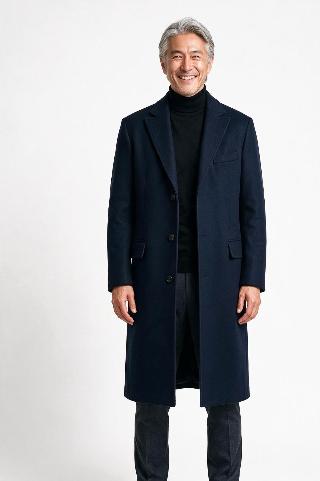 SOLTERI Thurlow - Long Notch-Lapel Overcoat - Navy