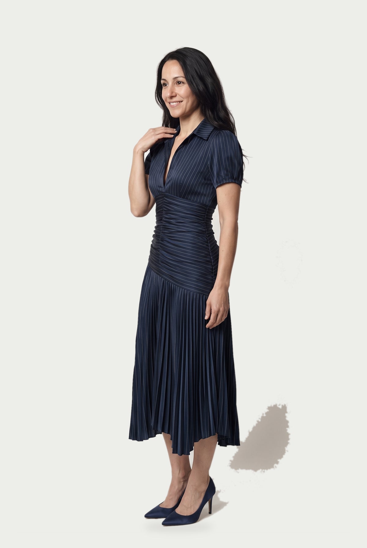 SOLTERI Valentina - Elegant Wedding Guest Midi Dress with Stripes
