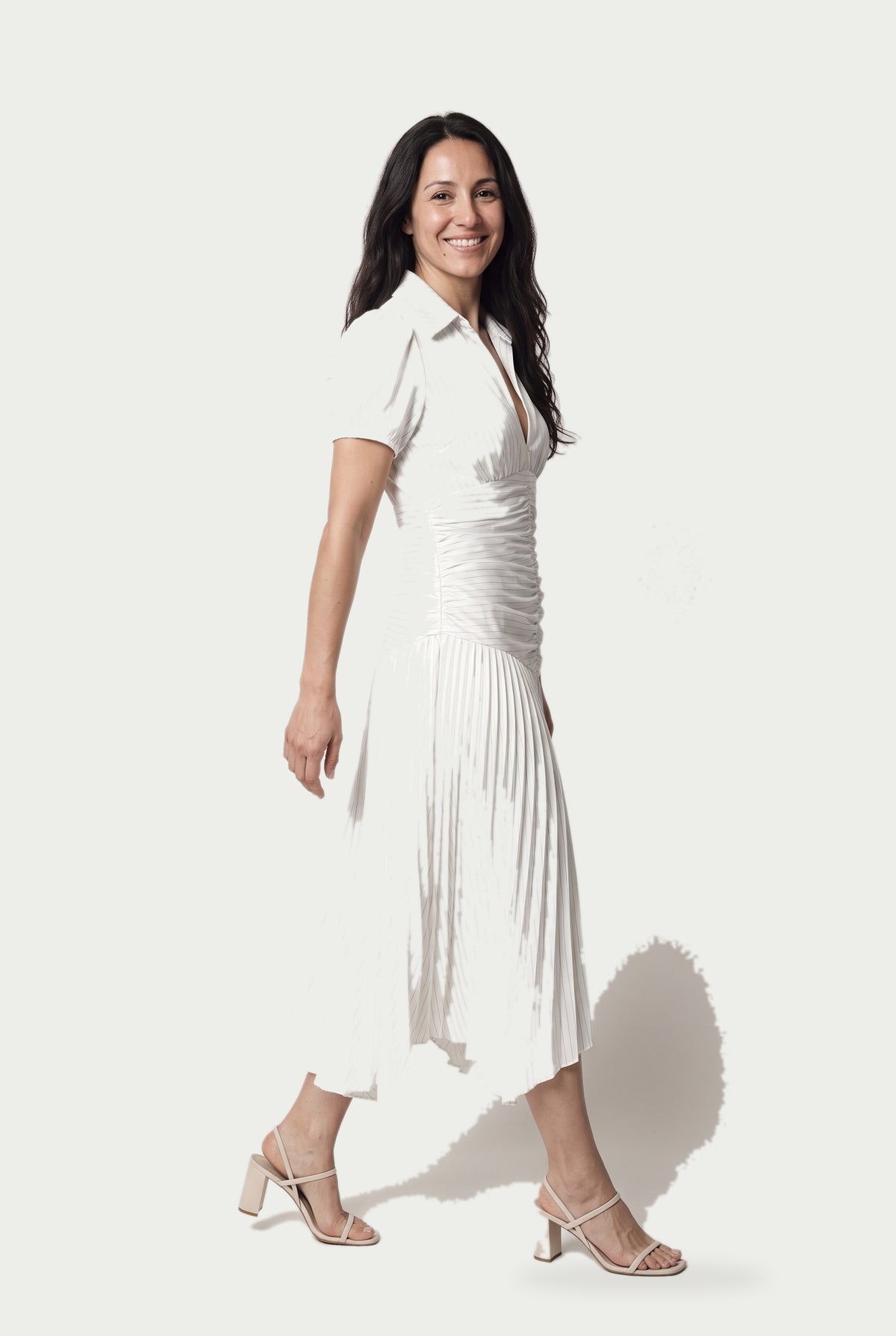 SOLTERI Valentina - Elegant Wedding Guest Midi Dress with Stripes